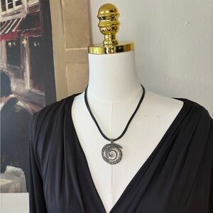 Black and Silver Swirl Pendant with Rhinestones